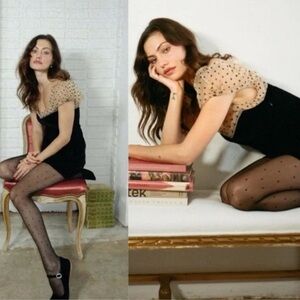 Doen Black and Cream Polka Dot Mini Dress